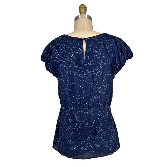 Anthropologie Maeve Trace The Stars Blouse Navy Silk size 6 - Picture 3 of 9